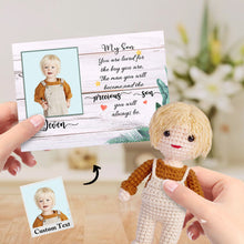 将图片加载到图库查看器,Custom Crochet Doll from Photo Handmade Look alike Dolls Gifts for Son with Personalized Name Card