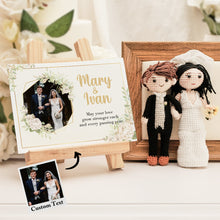 将图片加载到图库查看器，Gifts for Wedding Couple Custom Crochet Doll from Photo Handmade Look alike Dolls with Personalized Name Card
