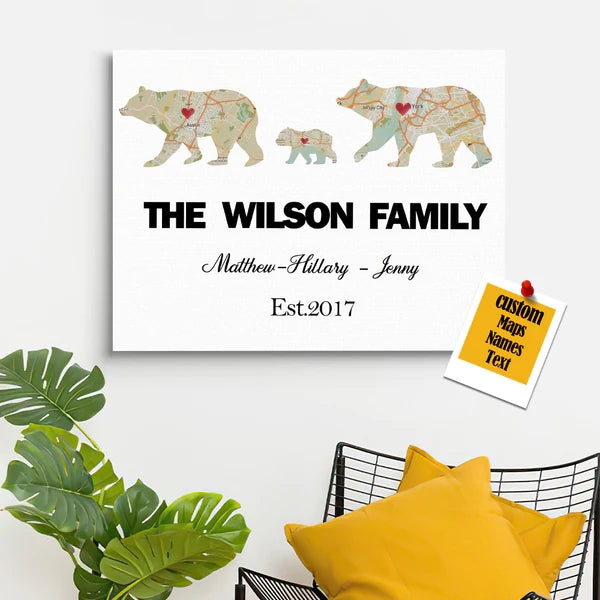 定制-双亲熊地图刻字油画-CYH5166